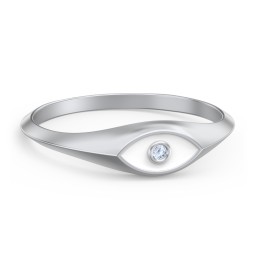 Women's Evil Eye Signet Ring with Accent Stone in 925 Sterling Silver with Fancy Blue Premium Zirconia