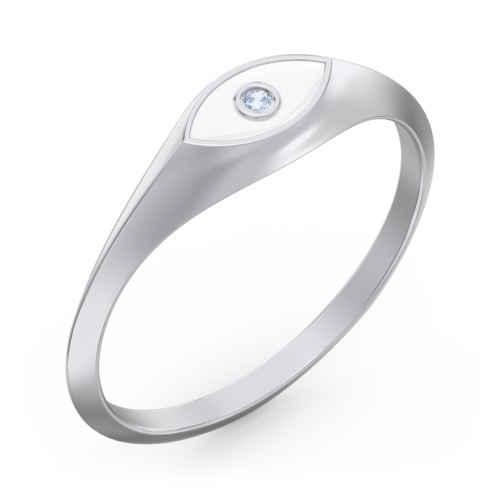 Women's Evil Eye Signet Ring with Accent Stone – Sterling Silver with Fancy Blue Premium Zirconia