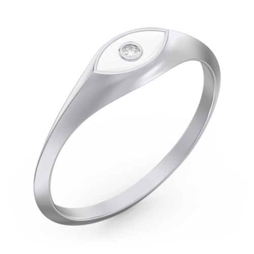Women's Evil Eye Signet Ring with Accent Stone – Sterling Silver with White Premium Zirconia