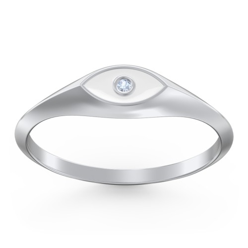 Women's Evil Eye Signet Ring with Accent Stone – Sterling Silver with Fancy Blue Premium Zirconia