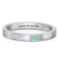 Celtic Trinity Knot Wedding Band with Accents – 10K Yellow Gold with Green Premium Zirconia
