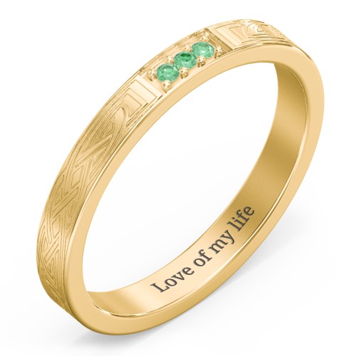 Celtic Trinity Knot Wedding Band with Accents – 10K Yellow Gold with Green Premium Zirconia