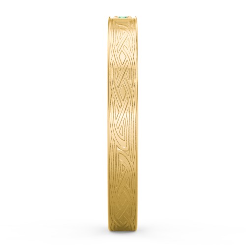 Celtic Trinity Knot Wedding Band with Accents – 10K Yellow Gold with Green Premium Zirconia