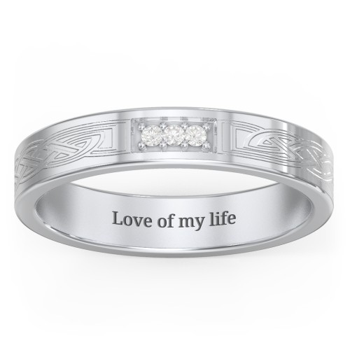 Celtic Trinity Knot Wedding Band with Accents – Sterling Silver with White Premium Zirconia