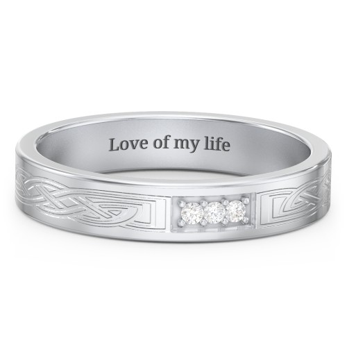 Celtic Trinity Knot Wedding Band with Accents – Sterling Silver with White Premium Zirconia