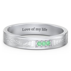 Celtic Trinity Knot Wedding Band with Accents – Sterling Silver with Green Premium Zirconia