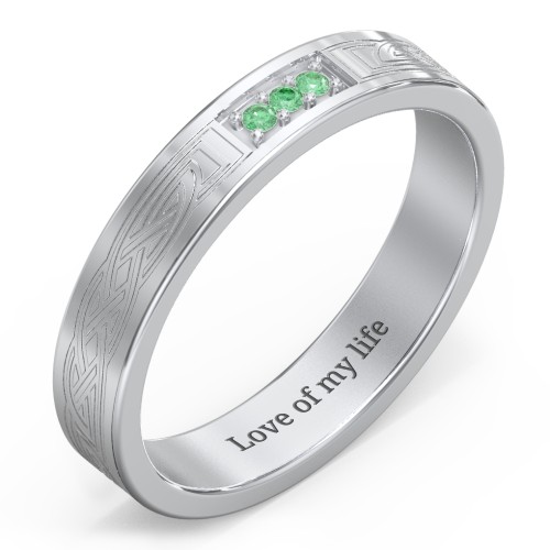 Celtic Trinity Knot Wedding Band with Accents – Sterling Silver with Green Premium Zirconia