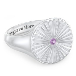 Women’s Sunburst Signet Ring with Birthstone in 925 Sterling Silver with Amethyst