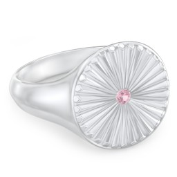 Women’s Sunburst Signet Ring with Birthstone in 925 Sterling Silver with Pink Tourmaline