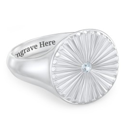 Women’s Sunburst Signet Ring with Birthstone in 925 Sterling Silver with Aquamarine