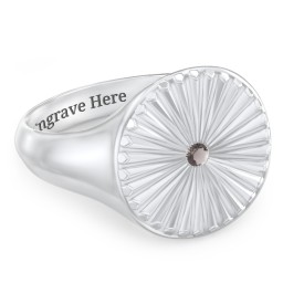 Women’s Sunburst Signet Ring with Birthstone in 925 Sterling Silver with Smokey Quartz
