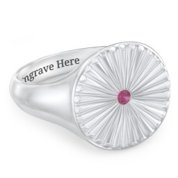 Women’s Sunburst Signet Ring with Birthstone in 925 Sterling Silver with Ruby