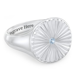 Women’s Sunburst Signet Ring with Birthstone in 925 Sterling Silver with Blue Topaz