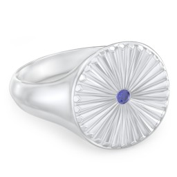 Women’s Sunburst Signet Ring with Birthstone in 925 Sterling Silver with Blue Sapphire