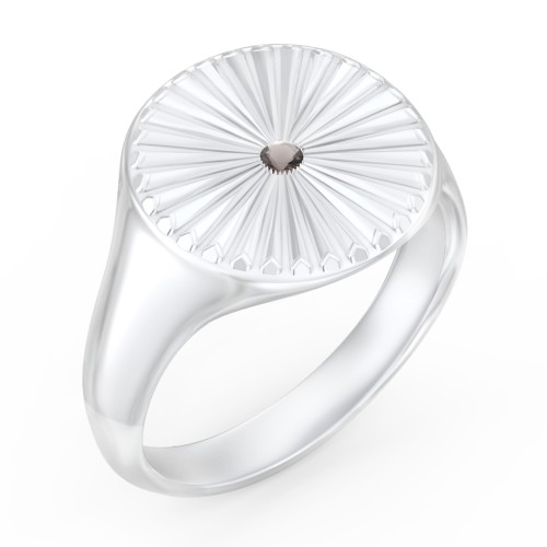 Women’s Sunburst Signet Ring with Birthstone – Sterling Silver with Smokey Quartz