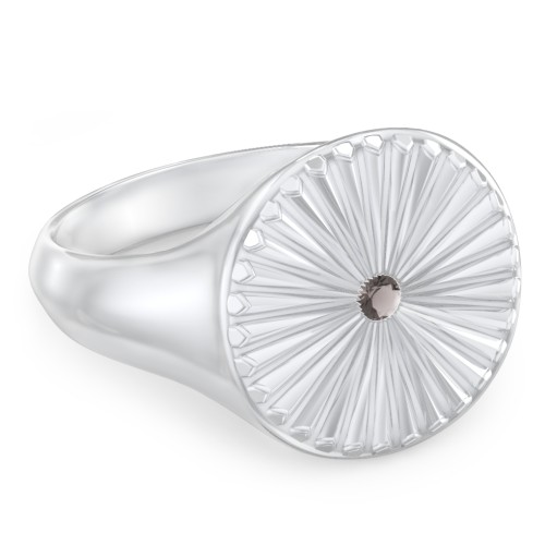 Women’s Sunburst Signet Ring with Birthstone – Sterling Silver with Smokey Quartz