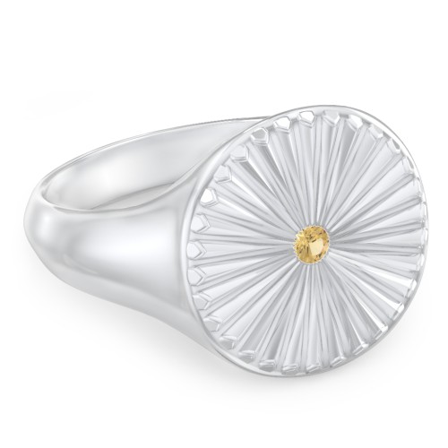 Women’s Sunburst Signet Ring with Birthstone – Sterling Silver with Citrine