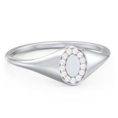 Women’s Oval Signet Ring with Accent Stones – 10K Yellow Gold with White Premium Zirconia