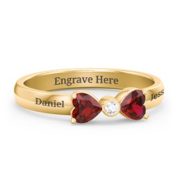 Birthstone Bow Ring with Bezeled Accent in 18K Gold Plated Silver