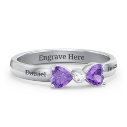 Birthstone Bow Ring with Bezeled Accent