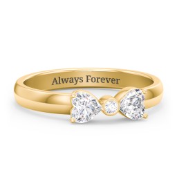 Birthstone Bow Ring with Bezeled Accent in 18K Gold Plated Silver with Diamond