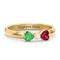 Birthstone Bow Ring with Bezeled Accent in 18K Gold Plated Silver with Emerald, Ruby, and White Premium Zirconia