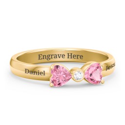 Birthstone Bow Ring with Bezeled Accent in 18K Gold Plated Silver with Pink Tourmaline and White Premium Zirconia