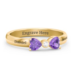 Birthstone Bow Ring with Bezeled Accent in 18K Gold Plated Silver with Amethyst and White Premium Zirconia