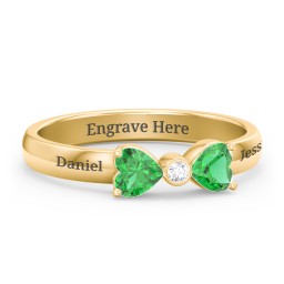 Birthstone Bow Ring with Bezeled Accent in 18K Gold Plated Silver with Emerald and White Premium Zirconia