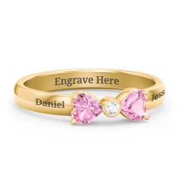 Birthstone Bow Ring with Bezeled Accent in 18K Gold Plated Silver with Pink Tourmaline and White Premium Zirconia