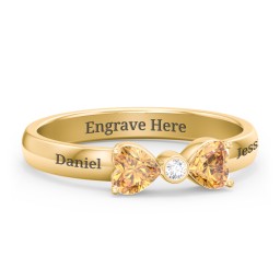 Birthstone Bow Ring with Bezeled Accent in 18K Gold Plated Silver with Citrine and White Premium Zirconia