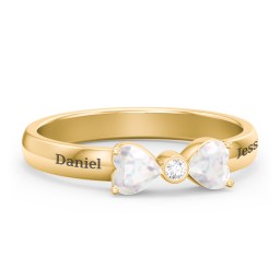 Birthstone Bow Ring with Bezeled Accent in 18K Gold Plated Silver with Opal and White Premium Zirconia