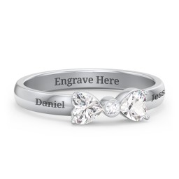 Birthstone Bow Ring with Bezeled Accent in 925 Sterling Silver with Cubic Zirconia and White Premium Zirconia
