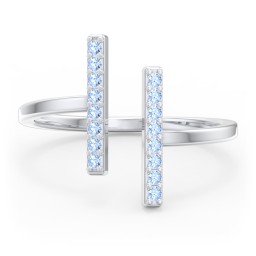 Double Bar Ring with Accents in 925 Sterling Silver with Fancy Blue Premium Zirconia