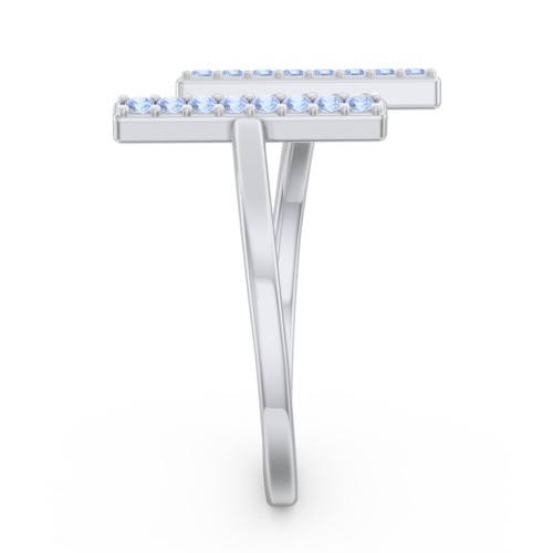 Double Bar Ring with Accents – Sterling Silver with Fancy Blue Premium Zirconia