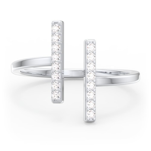 Double Bar Ring with Accents – Sterling Silver with White Premium Zirconia