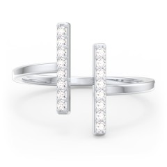 Double Bar Ring with Accents – 10K Yellow Gold with White Premium Zirconia
