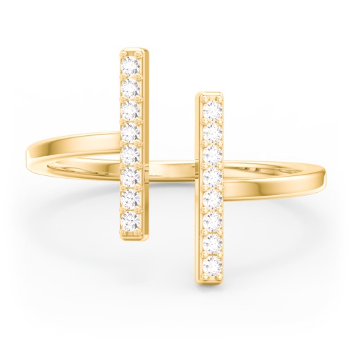 Double Bar Ring with Accents – 10K Yellow Gold with White Premium Zirconia