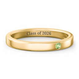 Stackable Birthstone Ring with Engraving in 18K Gold Plated Silver with Green Sapphire