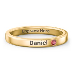 Stackable Birthstone Ring with Engraving in 10K Solid Yellow Gold