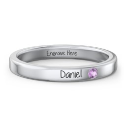 Stackable Birthstone Ring with Engraving in 925 Sterling Silver with Amethyst
