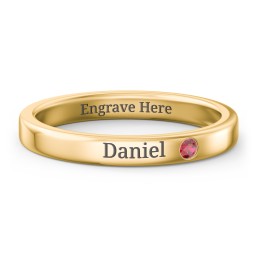 Stackable Birthstone Ring with Engraving in 18K Gold Plated Silver with Garnet