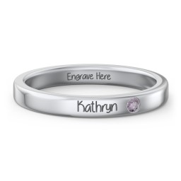 Stackable Birthstone Ring with Engraving in 925 Sterling Silver with Alexandrite