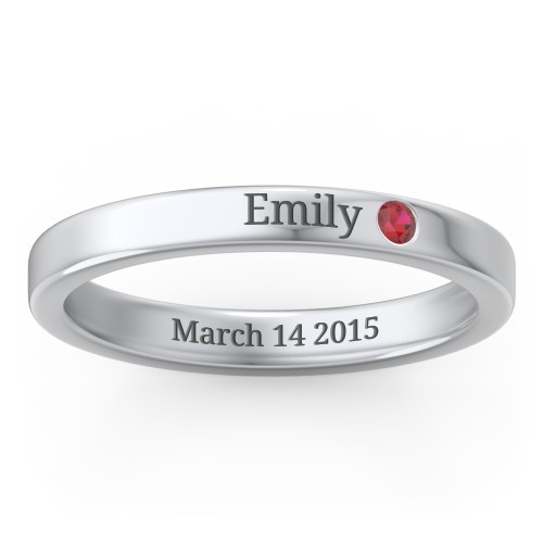 Stackable Birthstone Ring with Engraving