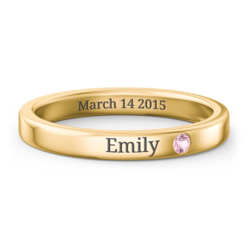 Stackable Birthstone Ring with Engraving – 18K Gold Plated Silver with Pink Tourmaline