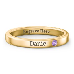 Stackable Birthstone Ring with Engraving in 18K Gold Plated Silver with Amethyst