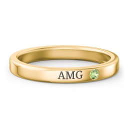 Stackable Birthstone Ring with Engraving in 18K Gold Plated Silver with Green Sapphire