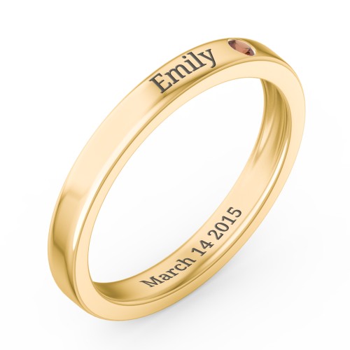Stackable Birthstone Ring with Engraving – 18K Gold Plated Silver with Garnet