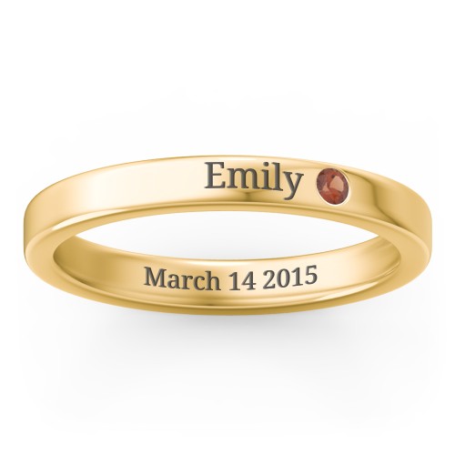 Stackable Birthstone Ring with Engraving – 18K Gold Plated Silver with Garnet