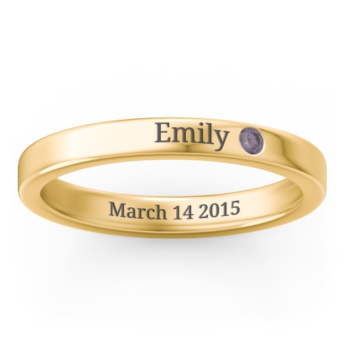 Stackable Birthstone Ring with Engraving – 18K Gold Plated Silver with Alexandrite